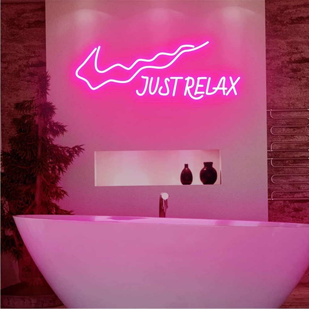 NIKE Just Relax Pink Neon Sign Retro 90’s Self Care Bedroom College Teen Decor - Picture 3 of 8